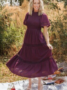 Baltic Born Loveland Geo Lace Maxi Dress - Mulberry - Medium
